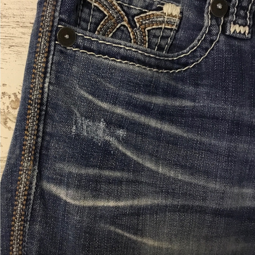 Big Star Women's Distressed Blue Denim Jeans with Embellishment Pocket - Picture 4 of 16